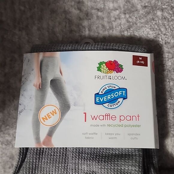 Grey Fruit of the Loom Women's Eversoft Waffle Thermal Pants Size M - Picture 5 of 8